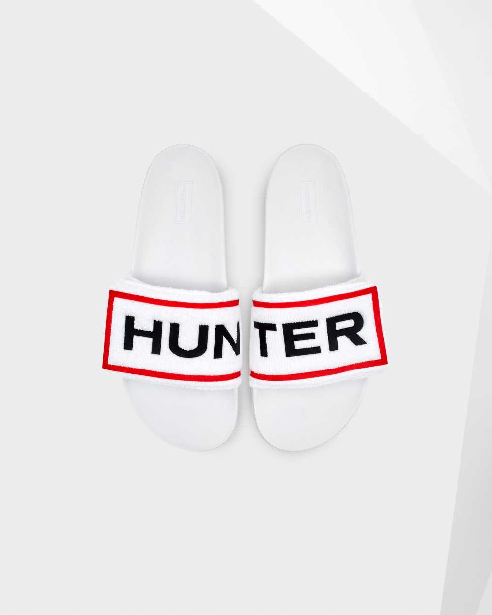 Hunter Original Terry Towelling Logo Adjustable Women's Slides NZ-23829G White